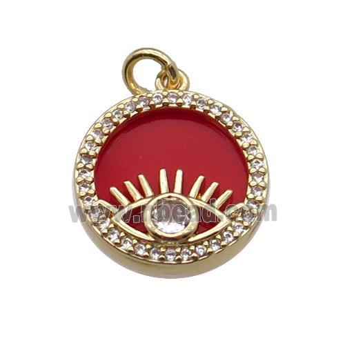 copper circle pendant pave zircon red stone Eye gold plated