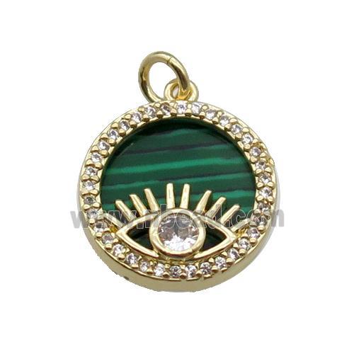 copper circle pendant pave zircon malachite Eye gold plated