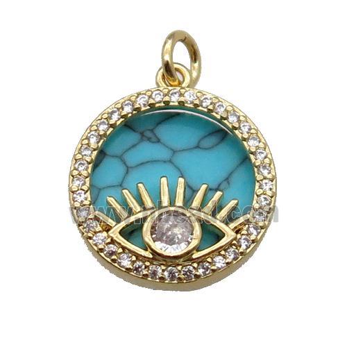 copper circle pendant pave zircon turquoise Eye gold plated