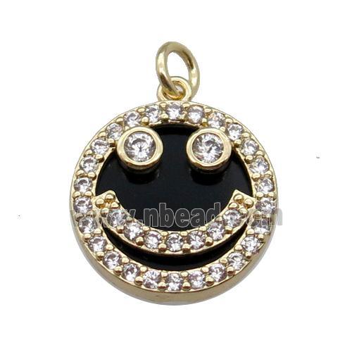 copper circle pendant pave zircon black stone Emoji gold plated