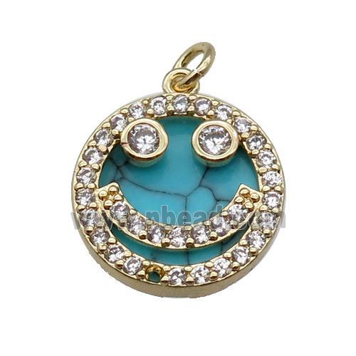 copper circle pendant pave zircon turquoise Emoji gold plated