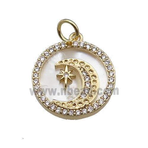 copper circle pendant pave zircon shell Moon gold plated
