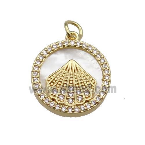 copper circle pendant pave zircon shell Fan gold plated