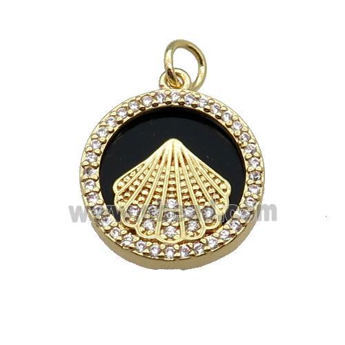 copper circle pendant pave zircon black stone Fan gold plated