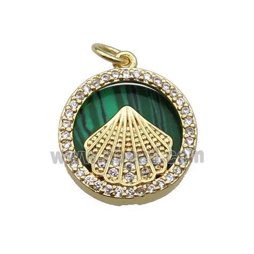 copper circle pendant pave zircon malachite Fan gold plated