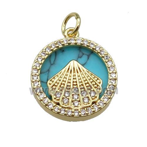 copper circle pendant pave zircon turquoise Fan gold plated