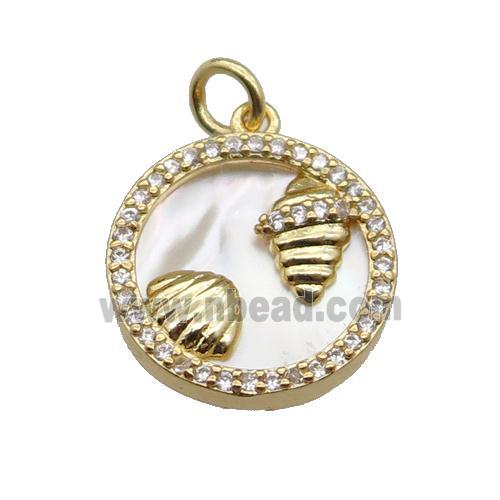 copper circle pendant pave zircon shell Ocean gold plated
