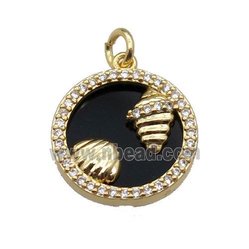 copper circle pendant pave zircon black stone Ocean gold plated