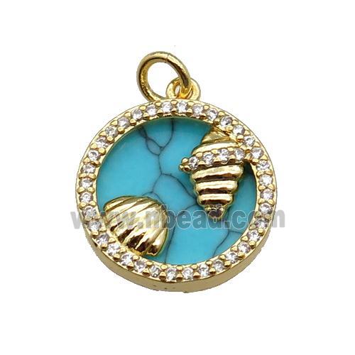 copper circle pendant pave zircon turquoise Ocean gold plated