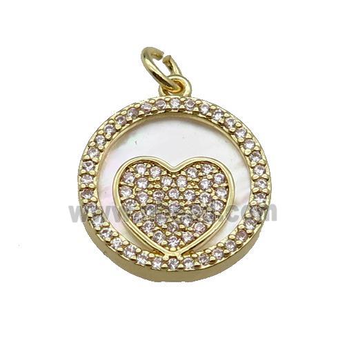 copper circle pendant pave zircon shell Heart gold plated