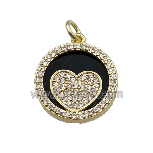 copper circle pendant pave zircon black stone Heart gold plated