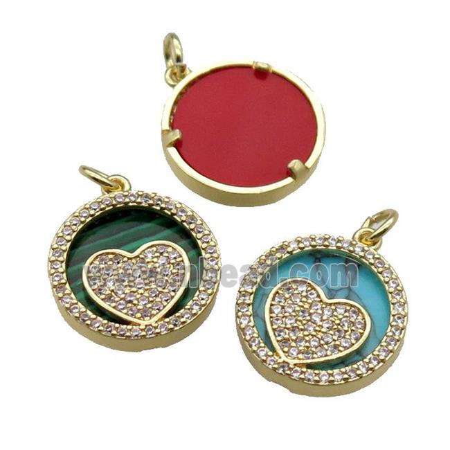 mix copper circle pendant pave zircon gemstone Heart gold plated