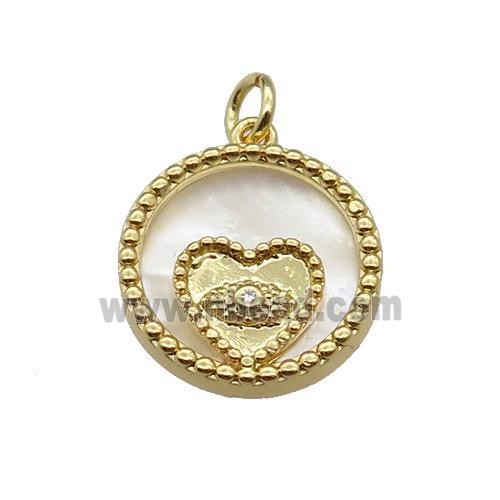 copper circle pendant pave zircon shell Heart gold plated