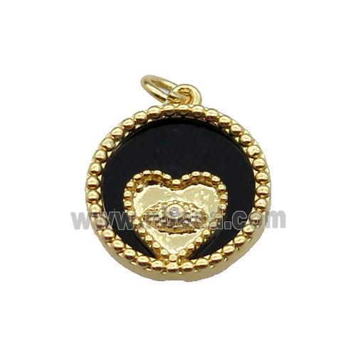 copper circle pendant pave zircon black stone Heart gold plated