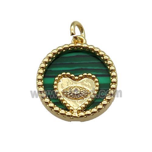 copper circle pendant pave zircon malachite Heart gold plated