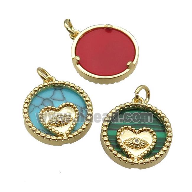 mix copper circle pendant pave zircon gemstone Heart gold plated