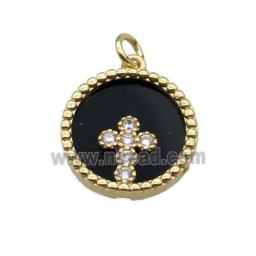 copper circle pendant pave zircon black stone Cross gold plated