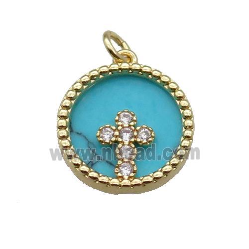 copper circle pendant pave zircon turquoise Cross gold plated