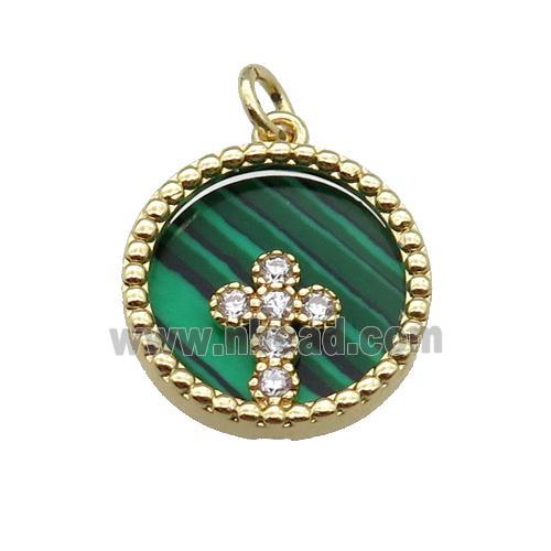 copper circle pendant pave zircon malachite Cross gold plated