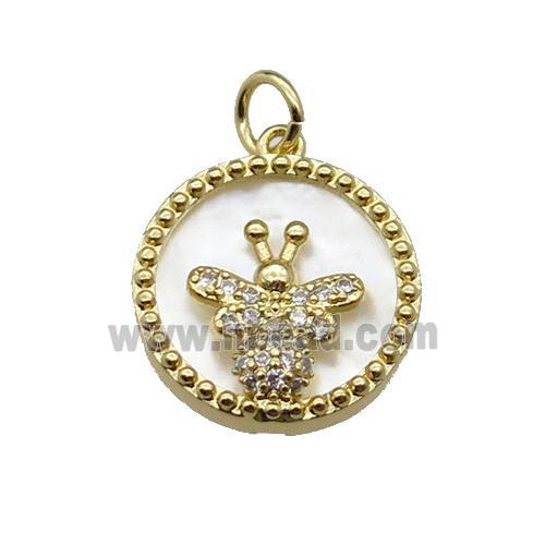 copper circle pendant pave zircon shell Honeybee gold plated