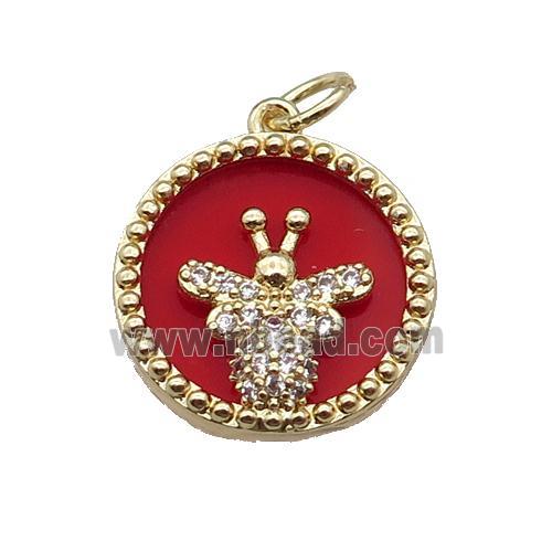copper circle pendant pave zircon red stone Honeybee gold plated