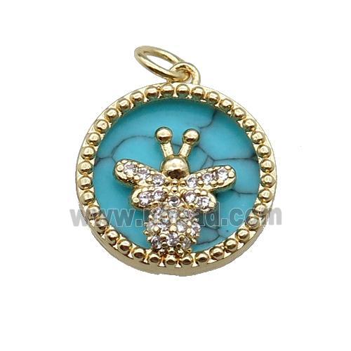 copper circle pendant pave zircon turquoise Honeybee gold plated