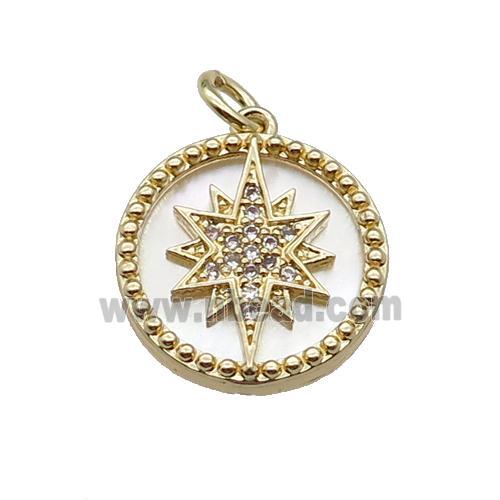 copper circle pendant pave zircon shell Northstar gold plated