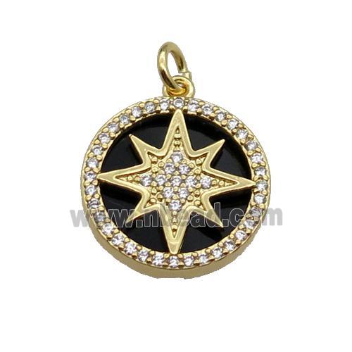 copper circle pendant pave zircon black stone Northstar gold plated