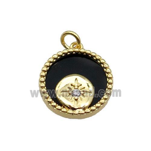 copper circle pendant pave zircon black stone Northstar gold plated