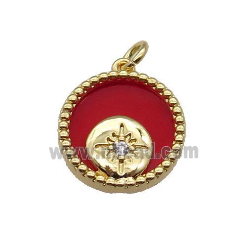 copper circle pendant pave zircon red stone Northstar gold plated