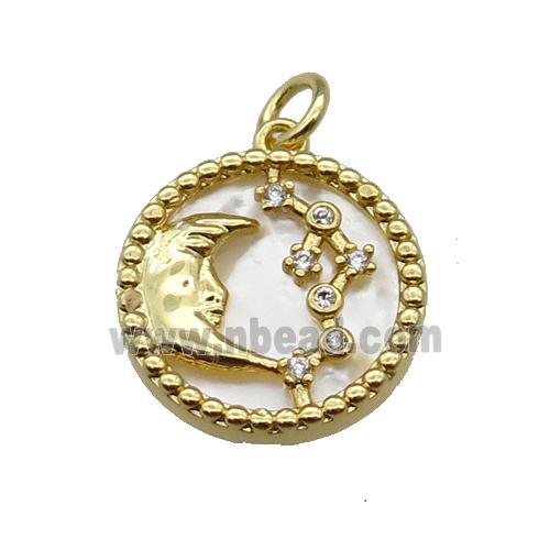 copper circle pendant pave zircon shell Moon gold plated