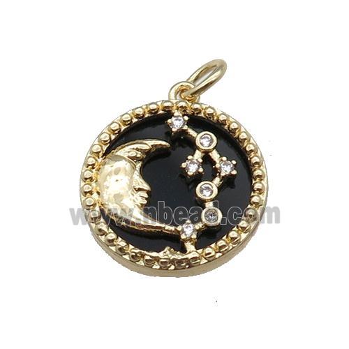 copper circle pendant pave zircon black stone Moon gold plated