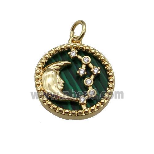 copper circle pendant pave zircon malachite Moon gold plated