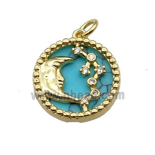 copper circle pendant pave zircon turquoise Moon gold plated