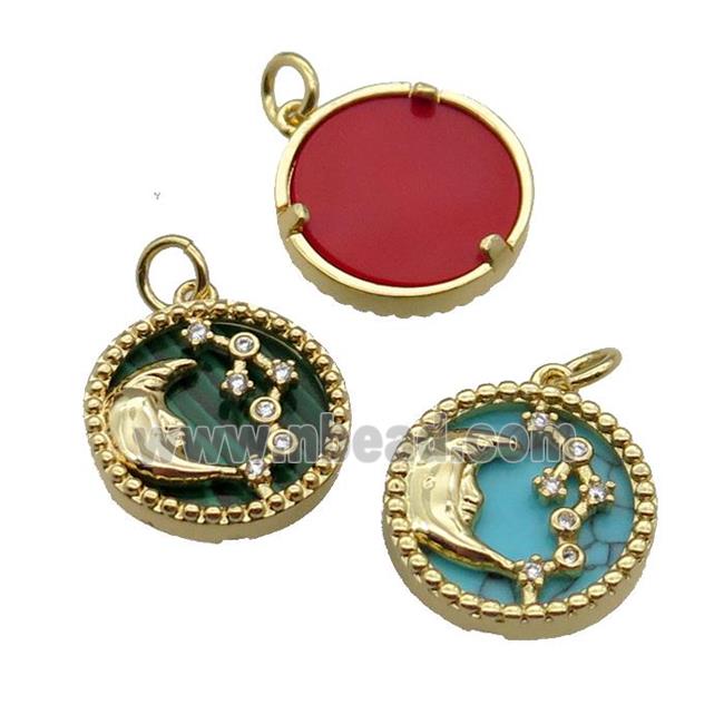 mix copper circle pendant pave zircon gemstone Moon gold plated
