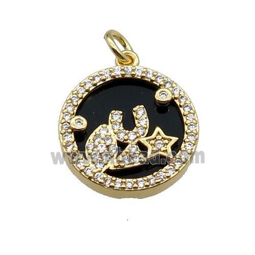 copper circle pendant pave zircon black stone star gold plated