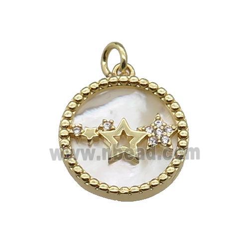 copper circle pendant pave zircon shell star gold plated