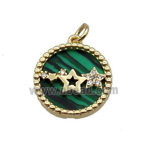 copper circle pendant pave zircon malachite star gold plated