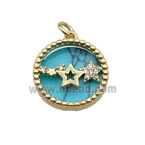 copper circle pendant pave zircon turquoise star gold plated