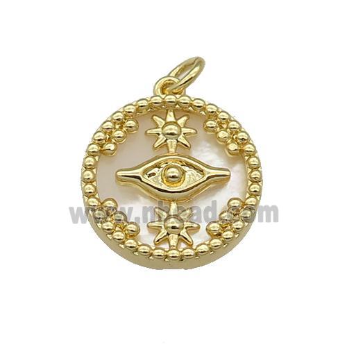 copper circle pendant pave shell Eye gold plated