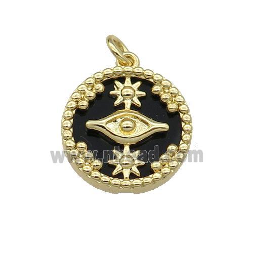 copper circle pendant pave black stone Eye gold plated
