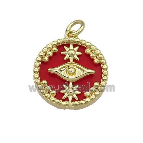 copper circle pendant pave red stone Eye gold plated