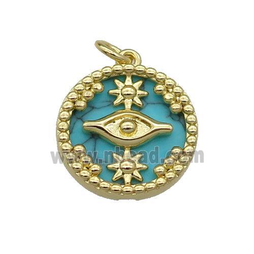 copper circle pendant pave turquoise Eye gold plated