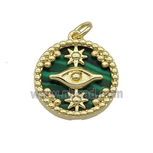 copper circle pendant pave malachite Eye gold plated