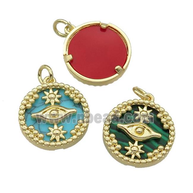 mix copper circle pendant pave gemstone Eye gold plated