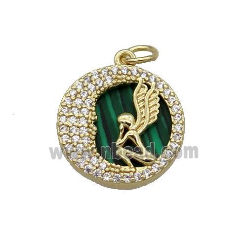 copper circle pendant pave zircon malachite Angel gold plated