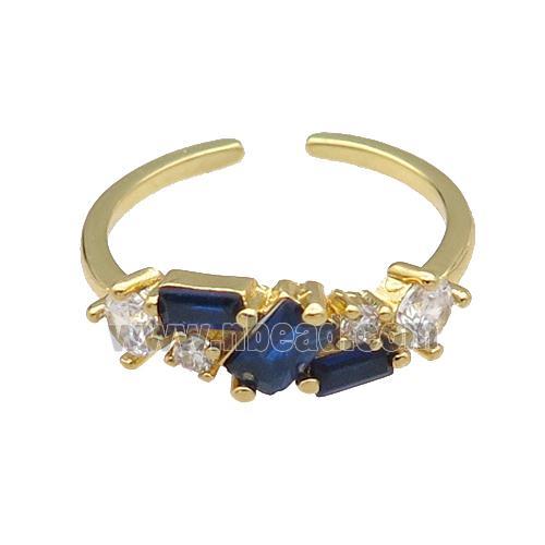 copper Ring pave blue zircon gold plated