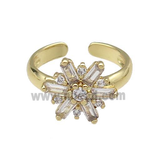 copper Ring pave zircon Flower gold plated