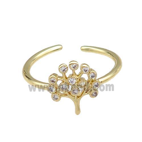 copper Ring pave zircon Tree gold plated