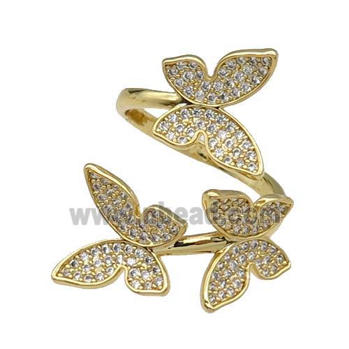 copper Ring pave zircon Butterfly gold plated